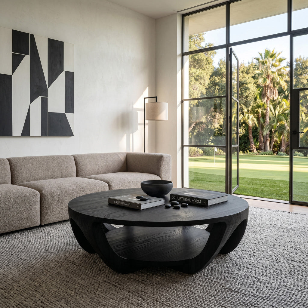 Modern Round Coffee Table With Shelving For Living Room