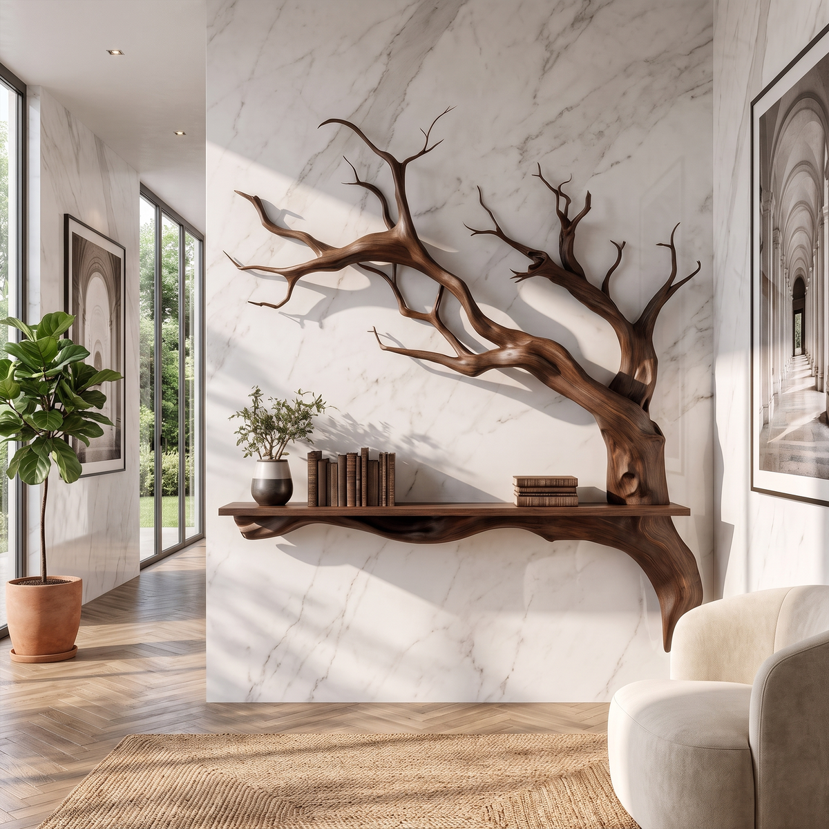 Rustic Tree Branch Wall Shelf Natural Artistic Home Decor