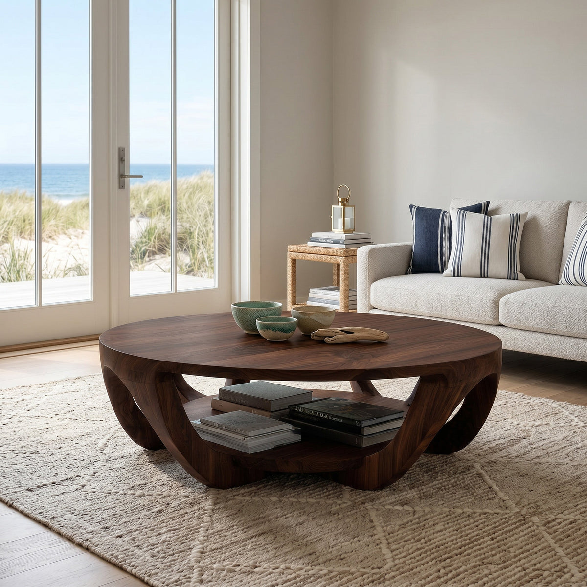 Modern Round Coffee Table With Shelving For Living Room